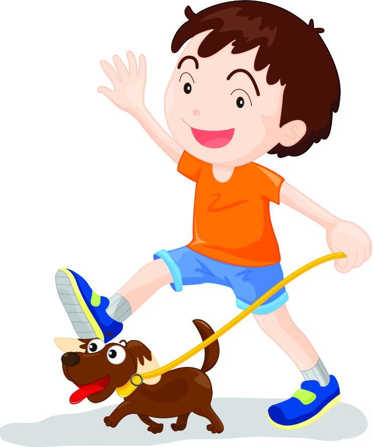 boy walking dog